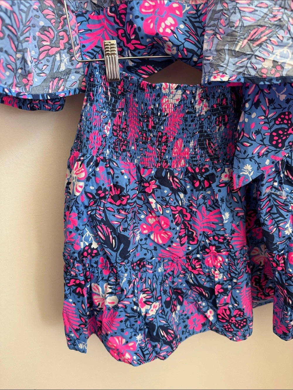 Lilly Pulitzer Navy Blue and Hot Pink Floral Skirt Set